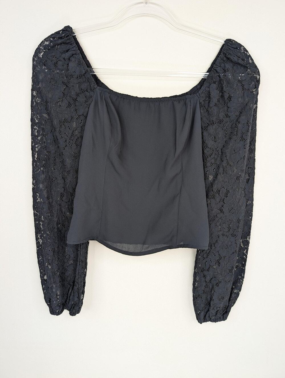 Abercrombie & Fitch Top Womens Small Black Lace Long Sleeve Smocked Whimsygoth